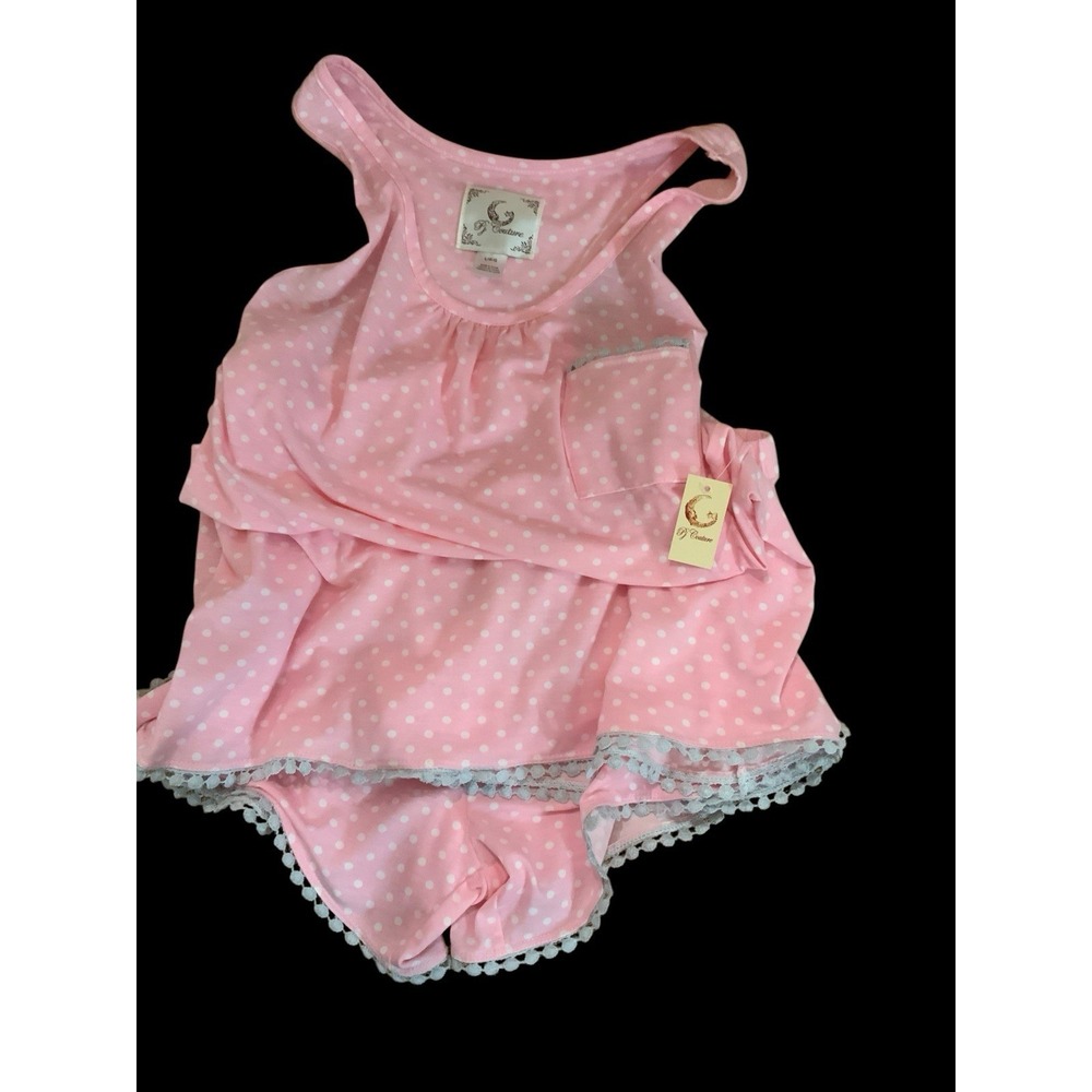 PJ Couture Pink W/white Polka Dots & Gray Trim Racer Bac top/short pajama set Lg